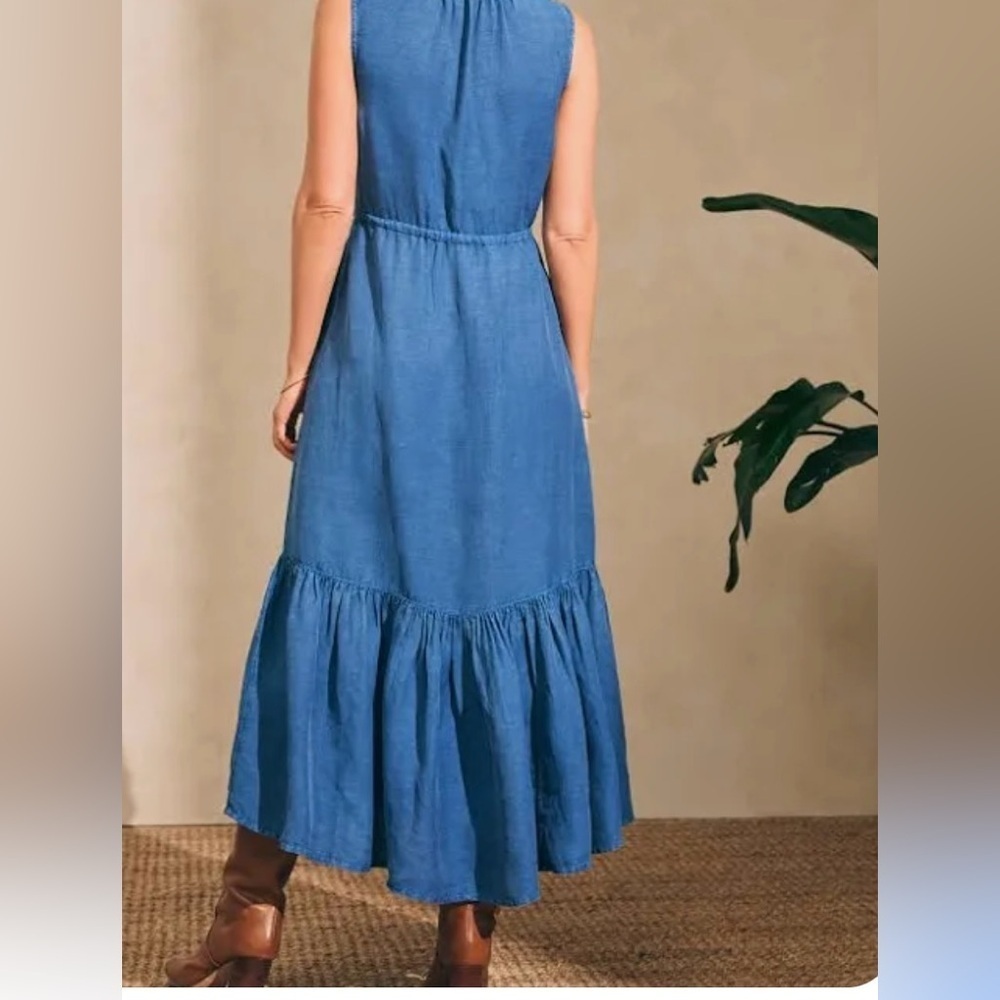 Faherty Ojai Linen Tencel Denim Midi Dress NWT Small Western Prairie Cottagecore - Picture 3 of 15